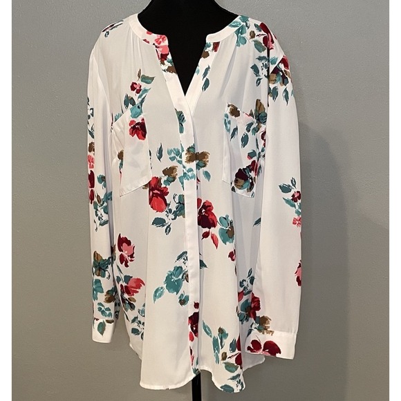 Apt. 9 Tops - Apt. 9 Women's XXL White Floral‎ Long Sleeve Tunic Blouse